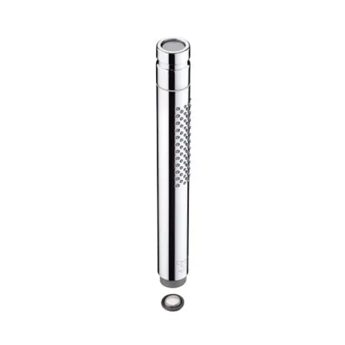 Chromfarbener Duschkopf mit glänzender Oberfläche und strukturierter Seite. Hersteller ist Hansgrohe. Ein Dichtungsring liegt neben dem Produkt.